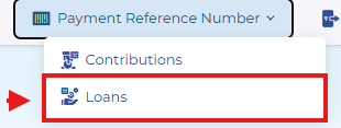 Payment Reference Number dropdown with the Loans option highlighted